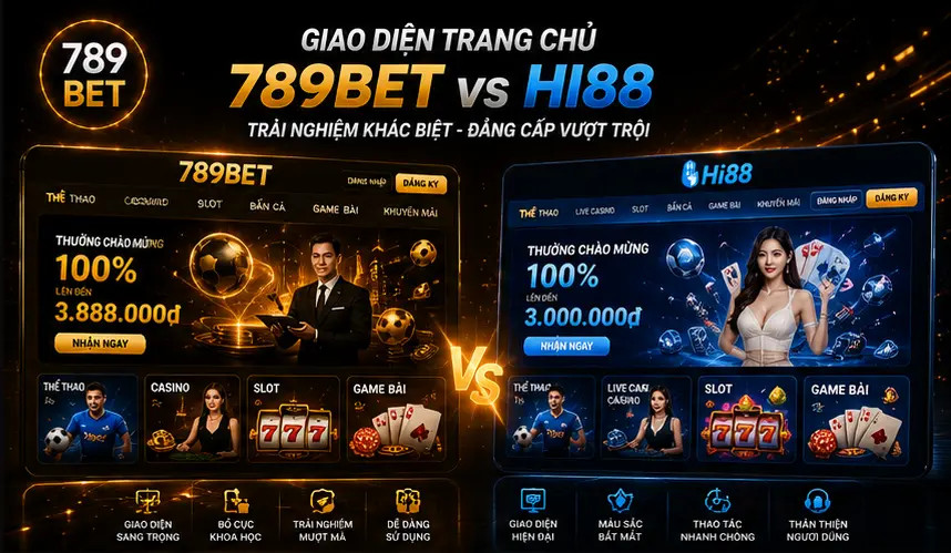 Giao diện trang chủ của 789Bet so với Hi88