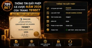 Thông tin giấy phép cá cược năm 2026 của trang 789Bet được trình bày rõ ràng